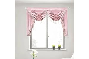 VOGOL Super Soft Velvet Valance for Bedroom, Thick Fabric Privacy Waterfall Valance with 2 Swags, Retro Pink Curtain Panels for Girl's Room Farmhouse, 59 Inches Wide, 1 Panel