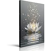Framed Elegant and Modern Lotus Flower Canvas Prints Wall Art Zen Meditation Lotus Flower Pictures Paintings Canvas Wall Decor for Living Room Bedroom Wall Decorations Ready to Hang (12''X16'')