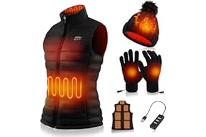 Shyyween 3 Pcs Women Heated Vest Hat and Gloves Set, Electric Rechargeable Warmer Beanie Jacket, Battery Not Included
