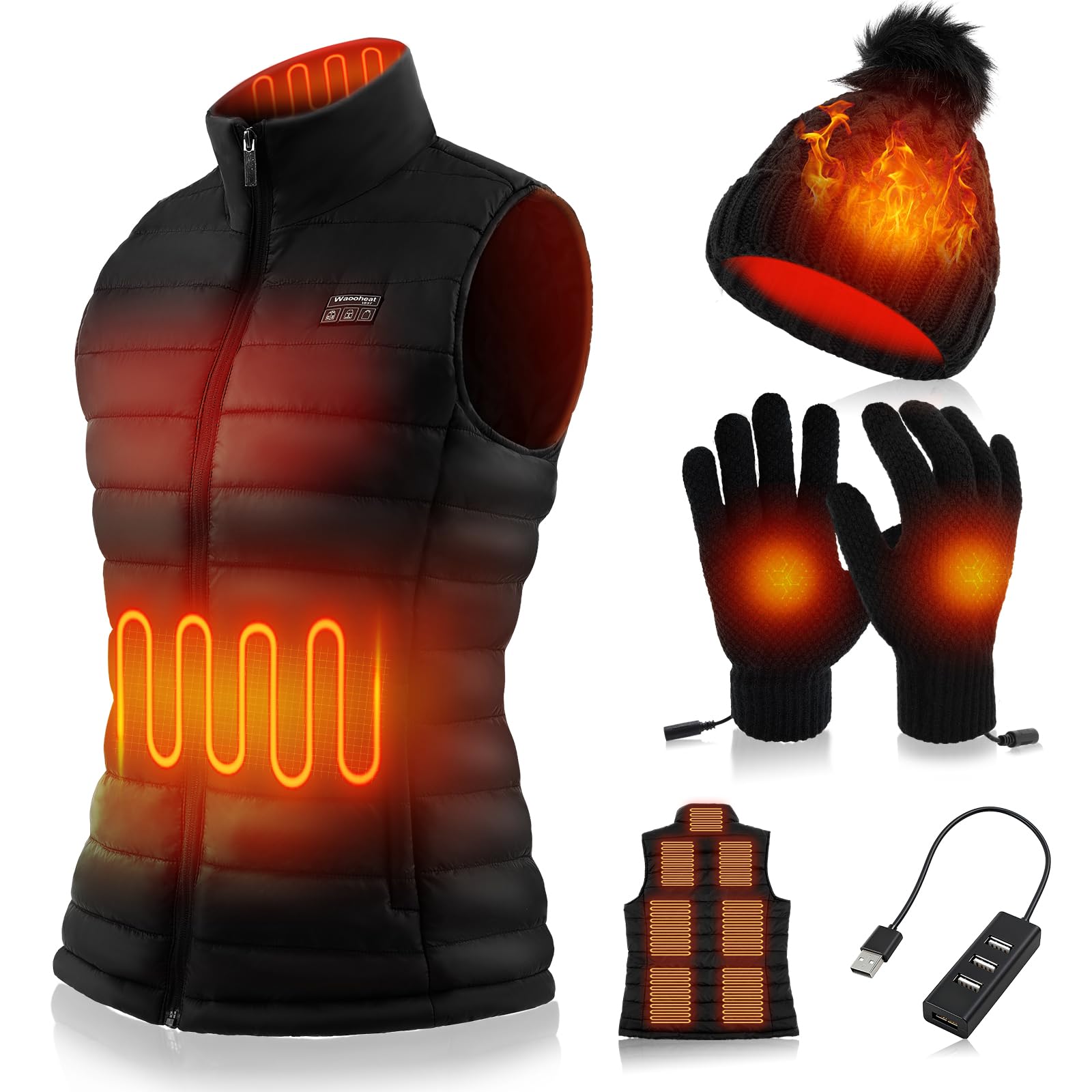 Photo 1 of Shyyween 3 Pcs Women Heated Vest Hat and Gloves Set, Electric Rechargeable Warmer Beanie Jacket, Battery Not Included(XL)