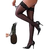 Popilush Thigh High Stockings Silicone Lace Top Stay Up Silk Sheer Pantyhose for Women