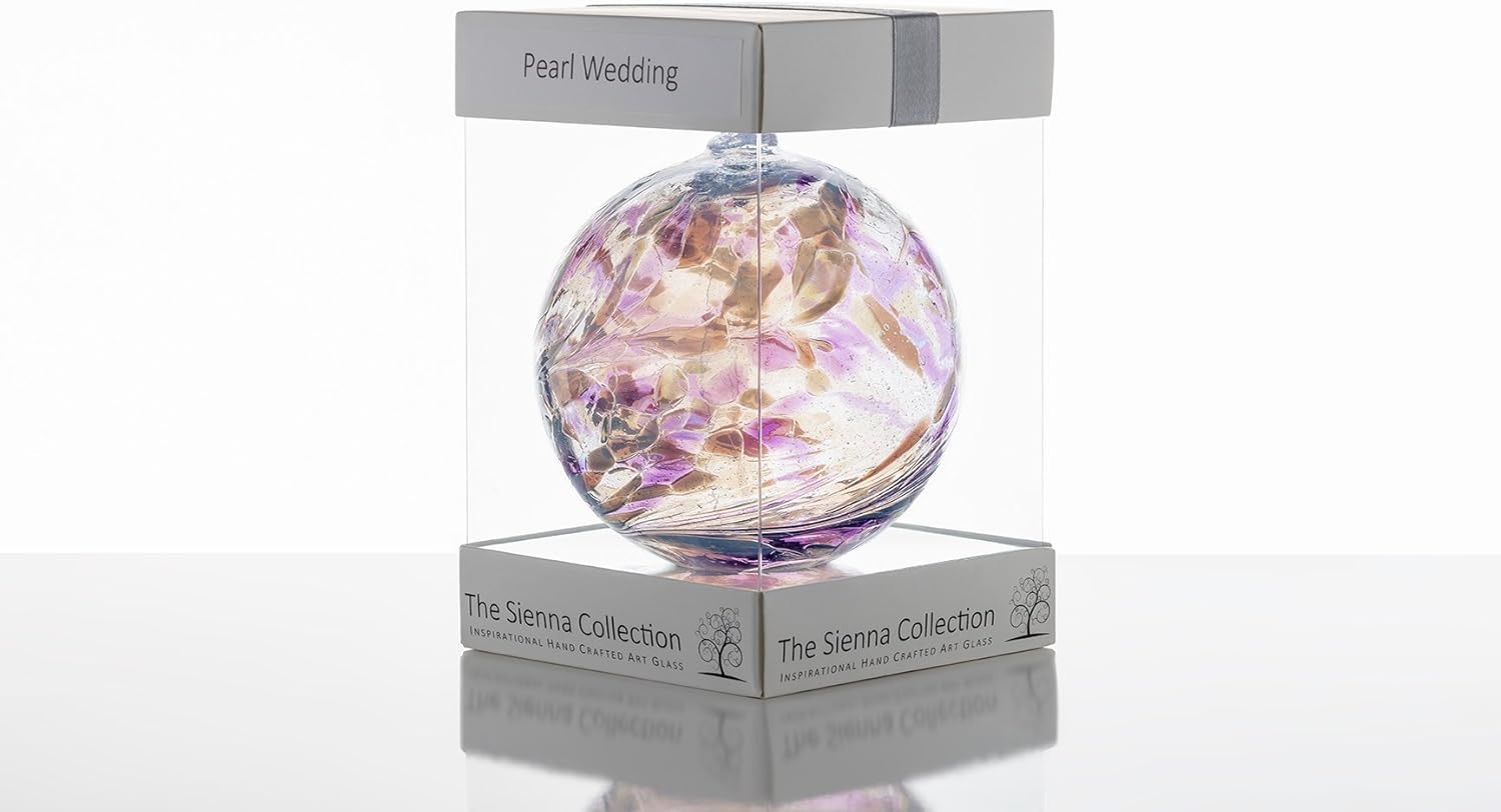 Sienna Glass 30th Wedding Anniversary Friendship Ball, 10cm Handcrafted Pearl Glass Ornament with Ribbon