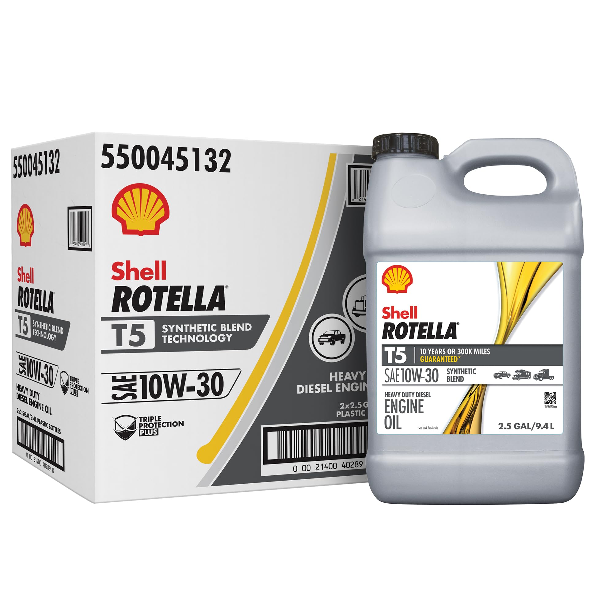 Shell Rotella T5 Synthetic Blend 10W-30 Motor Oil, 2.5 Gallon (2 Pack) Image