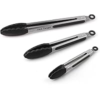 Hot Target Set of 3-7, 9, 12 inches, Black Color, Heavy Duty, Non-Stick, Stainless Steel Silicone BBQ and Kitchen Tongs…