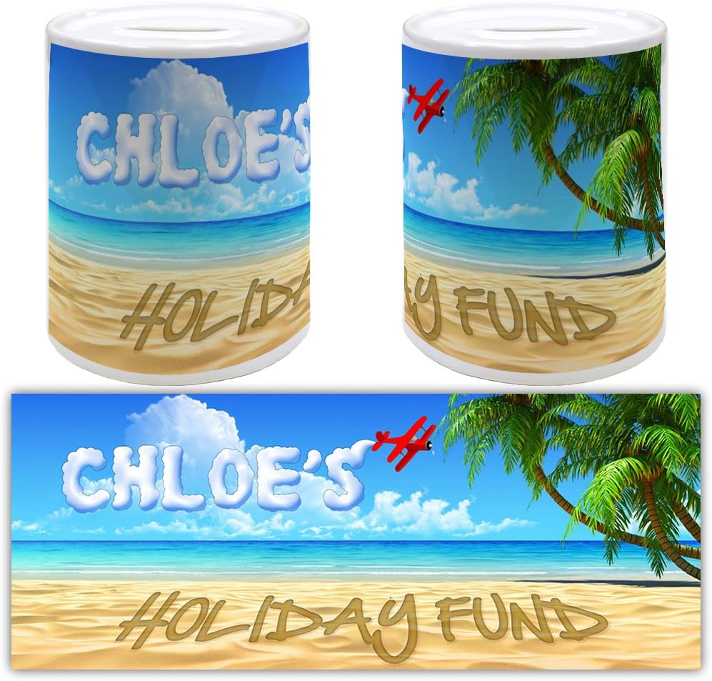 Chloe's Holiday Fund (Tropical Beach Design) - Ceramic Gift Money Box
