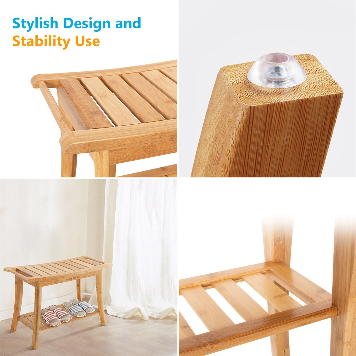 OasisSpace Bamboo Shower Bench, 24
