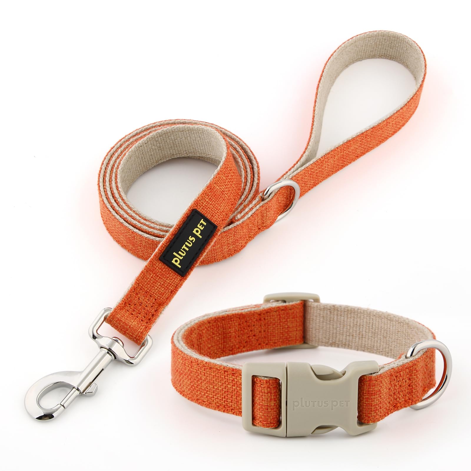Photo 1 of Plutus Pet Cotton Hemp Dog Collar and Leash Set, Adjustable Collar for Small, Medium, and Large Dogs, Heavy Duty and Soft on Skin, Orange, M