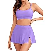 ZAFUL Women High Waisted Bikini Sets Modest Two Piece Swimsuit Sporty Push Up Bathing Suit with Swim Skirts Swimwear