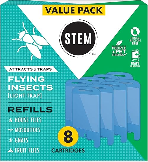 STEM Light Trap Refill Cartridges, Indoor Fruit Fly Trap, Effective Insect Control for Home, Attracts and Traps Flying Insects, Compatible with STEM Light Trap, 8 Count