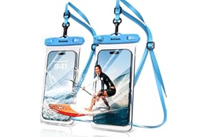 Mojimdo Waterproof Phone Pouch 8'', IPX8 Waterproof Phone Case with Lanyard Protector for iPhone 15 14 13 12 11 Pro Max XR XS 8 7 Plus Samsung Galaxy, Cellphone Dry Bag for Beach - 2 Pack/Blue