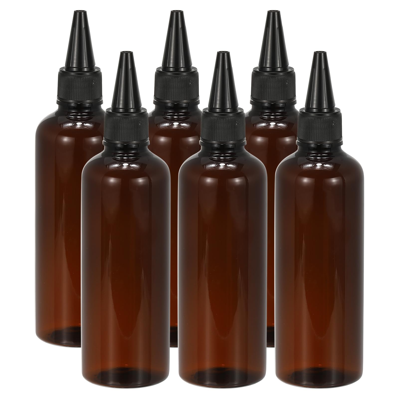PATIKIL Plastic Applicator Bottle, 6 Pcs 3.4oz(100ml) Leak Proof Refillable Empty Dispenser Container Squeeze Bottle with Twist Top Cap for Hair Ink Liquid Sauces, Brown