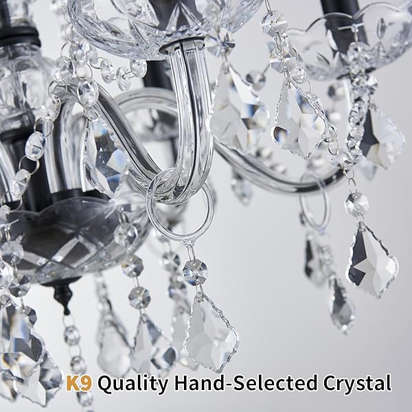 UIIMECES CRYSTAL CHANDELIER LIGHT FIXTURE, MODERN K9 CRYSTAL CHANDELIER FOR DINING ROOM, BLACK CEILING HANGING PENDANT LIGHT FIXTURE FOR LIVING ROOM, ENTRYWAY, BEDROOM, HALLWAY, KITCHEN ISLAND