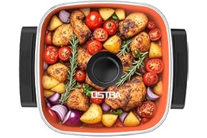 OSTBA Electric Skillet and Frying Pan with Glass Lid, 12"x12" Copper Nonstick Electric Pan for Cooking, 1500W Power, Cool Tou