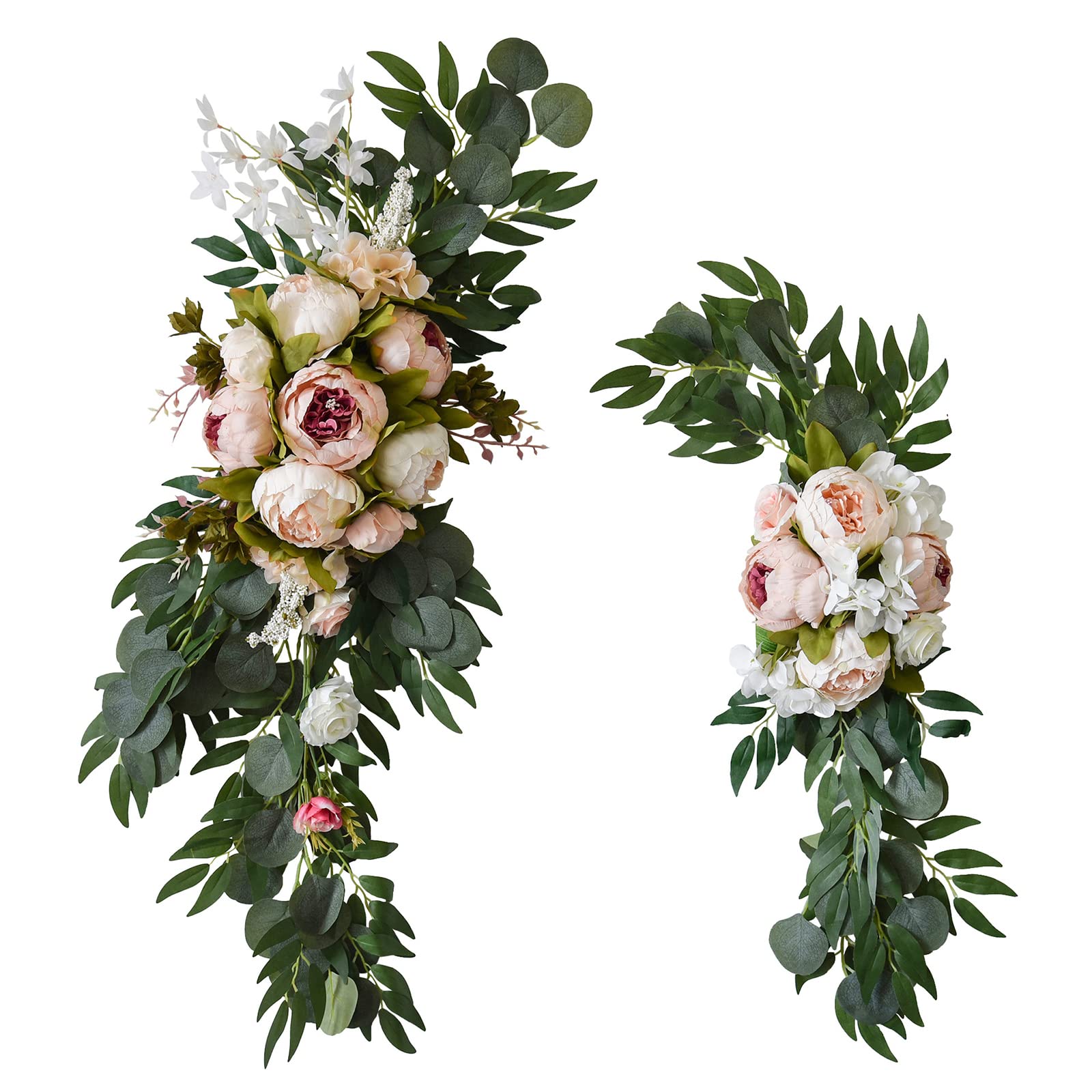 JFBUCF 2 Pcs Wedding Arch Flowers Kit, Artificial Peony Flower Swag, Champagne Peony Floral Swags Silk Hanging Peony Garland with Green Leaves Decor, Pink