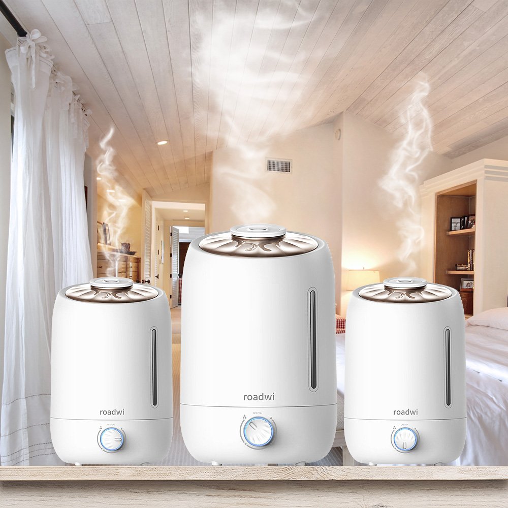 Roadwi 5L Antibacterial Diffuser Humidifier, Large Capacity Ultrasonic Diffusers Running 20+ Hours, Adjustable Mist mode for Home Office Bedroom Living Room Yoga (FREE Silver Ion Water Purifier)