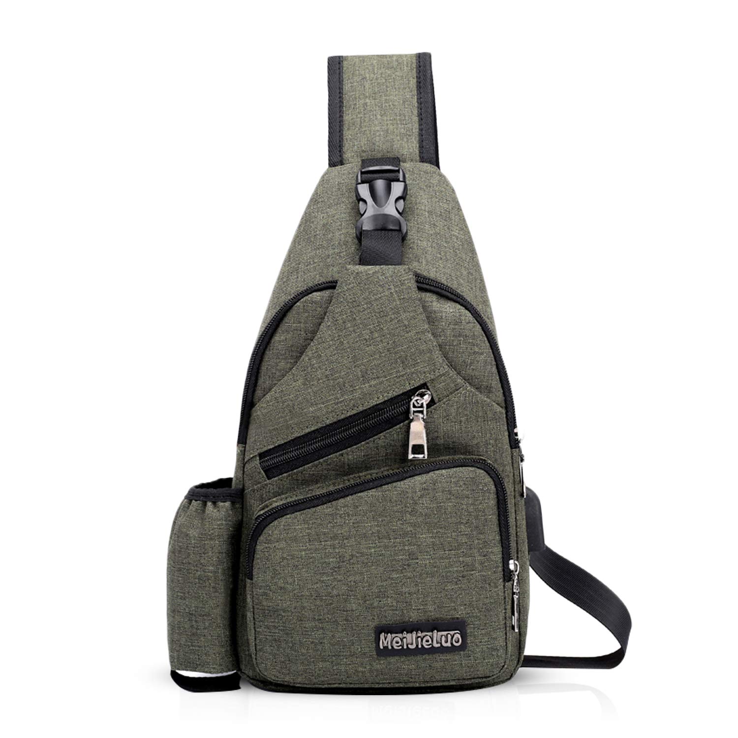 FANDARE Men Sling Bag Chest Pack Women Crossbody Bag with USB 7.9 inch Tablet Shoulder Bag for Travel Cycling Camping Hiking Waterproof Polyester Green