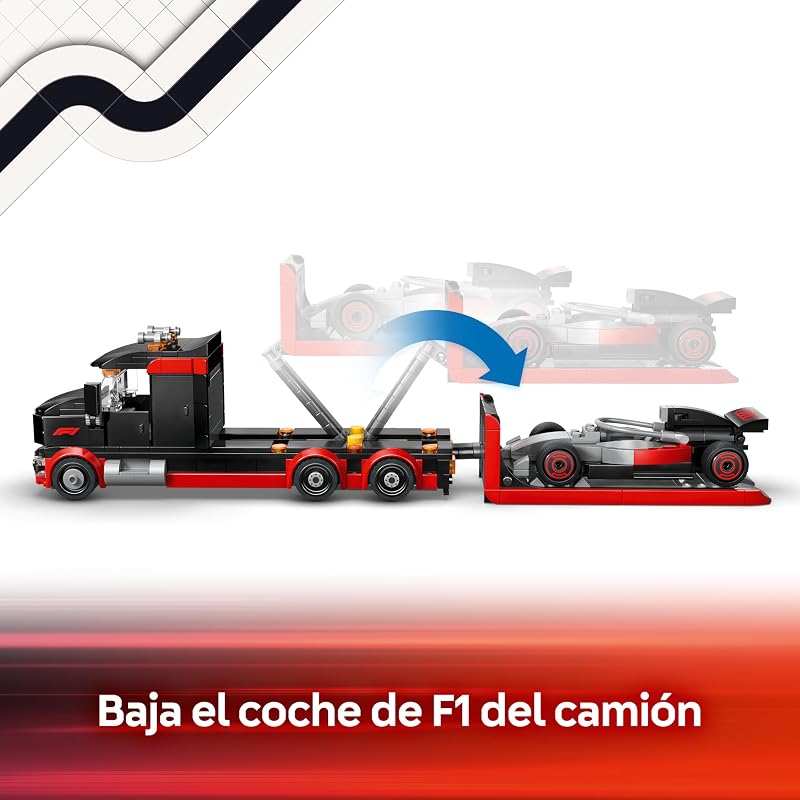 City Camión de Exposición de F1 con Coche de Carreras Audi F1 de Juguete - Kit de Maquetas con 3 Minifiguras y Plataforma Elevadora - Regalo para Niños de 7+ Años y Fans del Motor - 60493 — foto 5 de 8