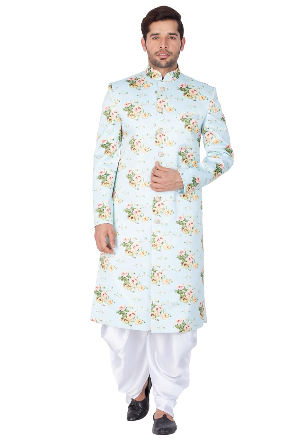 vastramay men cotton blend sherwani set (lavender mist_vasmsw016ncdwh)