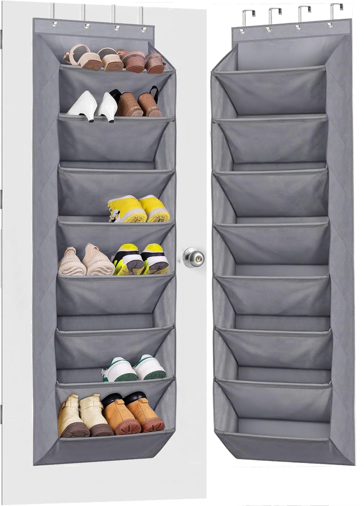 MISSLO 8 Shelf Hanging Shoe Rack Over Door Shoe Storage with Deep Pockets Organizer fits 20 Pairs Closet Shoe Holder Organiser for Narrow Door, Grey