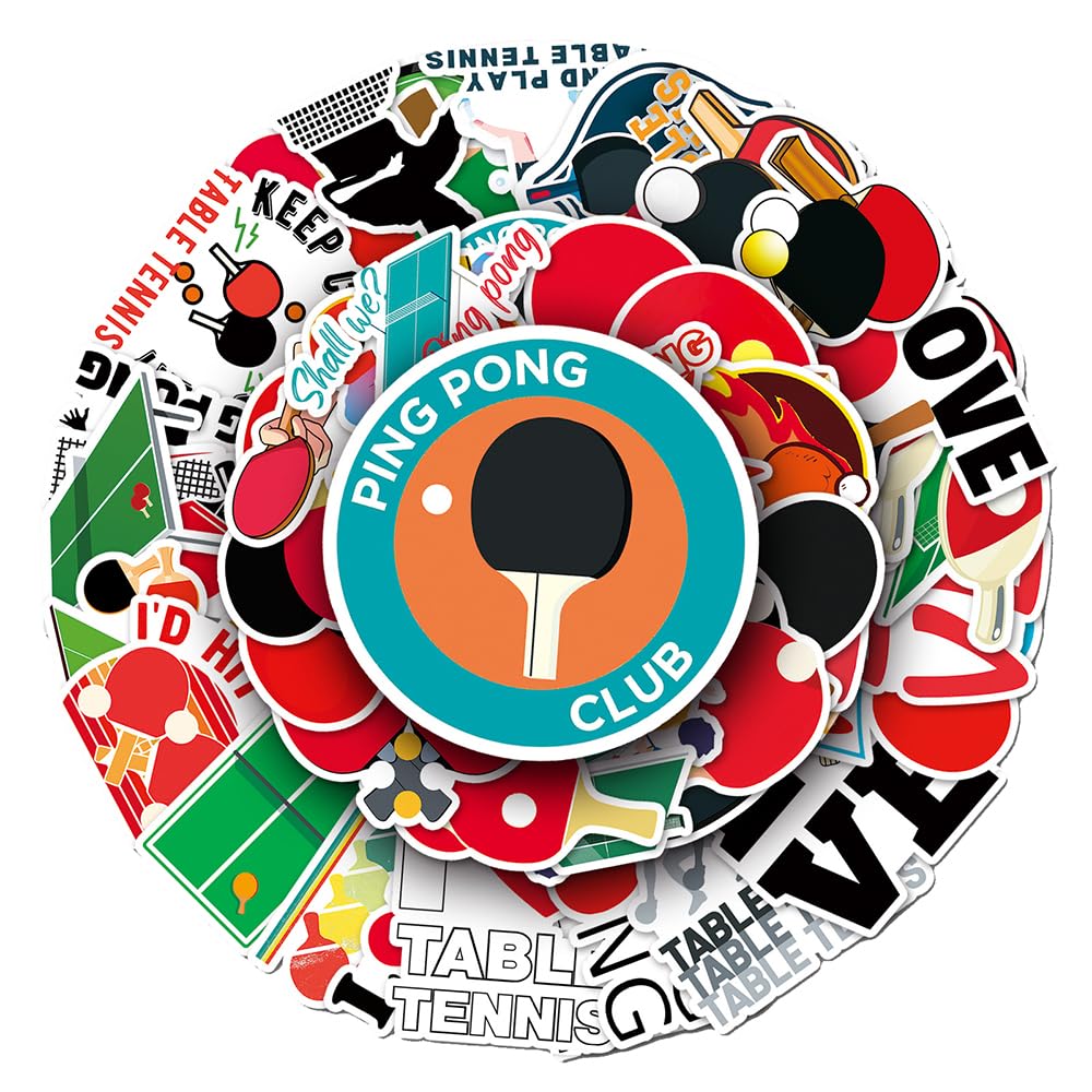Playful Table Tennis Vinyl Stickers, 50 PCS Waterproof Cartoon Sport Icon Decals for Laptops, Scrapbooking, Journals, Notebooks, Water Bottles, Suitcases, Phones & DIY Decor — image 1