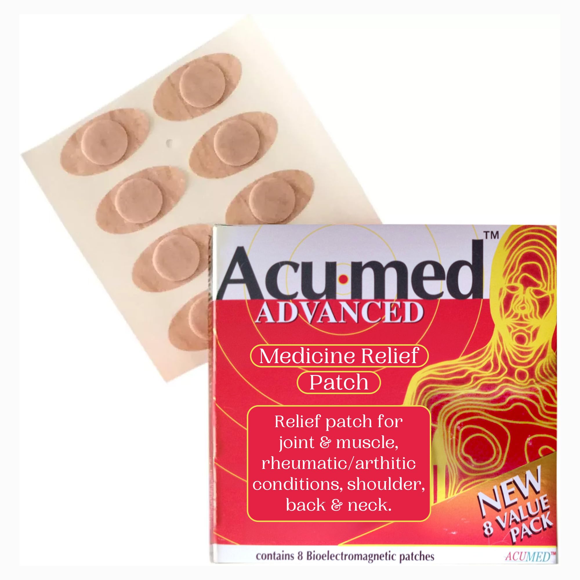 Acumed Magnetic Patches - Advanced Magnetic Therapy for Pain Relief | Featuring Zinc & Copper | Versatile and Discreet Magnet Therapy Plasters for Body Aches & Pains | (7 Pack of 8) โ image 1