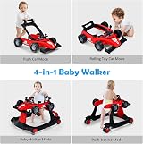 Maxmass 4-in-1 Baby Walker Sit-to-Stand Adjustable Height Red view 3