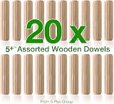 5 Plus 6mm x 30mm Wooden Dowel Pins Pack 20 Fluted Chamfered Ends view 3