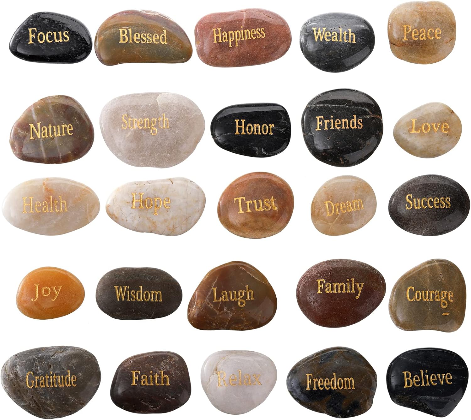 Indoor Fountains & Accessories - Jucoan 25 Pack Engraved Inspirational Stones, 1-2 Inch Different Words Encouragement Stones Gift for Friends, DIY Rocks for Craft