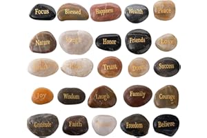 Jucoan 25 Pack Engraved Inspirational Stones with Different Words, 1-2 Inch Encouragement Rocks, Prayer Faith Stones Zen Stone Motivational Gifts for Easter Wedding Bridal Shower