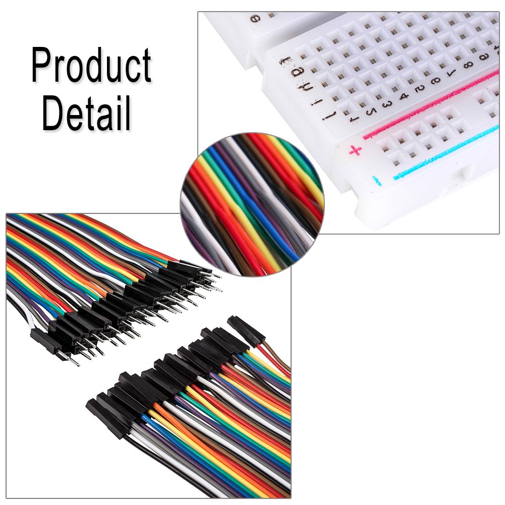 FICBOX 3 Pcs 400 tie points Solderless Breadboard with 120pcs Dupont Wire 40pin Male to Female, 40pin Male to Male, 40pin Female to Female Jumper Wires for arduino (3 Breadboard+3 Dupont Wire)