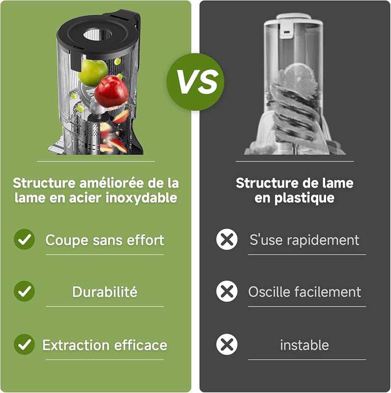 Extracteur de Jus Fruits et Légumes, Moins de Temps de Découpe, Goulotte XXL 135 mm, Extraction Lente à Froid, Facile à Nettoyer, Moteur Silencieux 45 dB, Idéal Famille