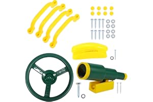 RedSwing Playground Accessories for Kids, Outdoor Swingset Attachments with Pirate Ship Wheel, Toy Telescope, Telephone and Safety Handles (Yellow and Green)