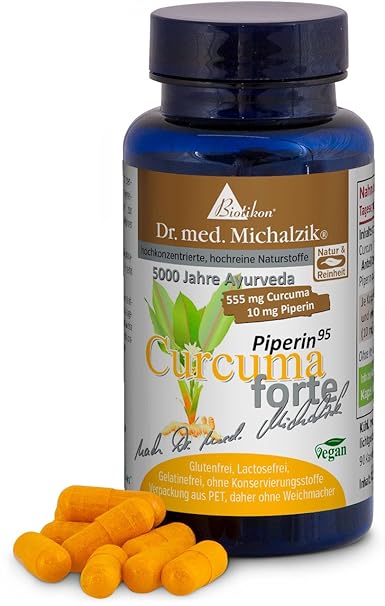 Curcuma Piperin forte nach Dr. med. Michalzik + 555 mg Curcumin Extrakt + 527,25 mg Curcuminoide + 10 mg Piper nigrum Extrakt