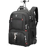 SWICKY RICOOI Backpack with wheels,50L Rolling laptop backpack with Anti-Theft,rolling backpack for travel,Water-Resistant Carry-On Luggage,Business and Commuting
