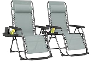Outsunny Zero Gravity Chair Set of 2, Adjustable Reclining Outdoor Lounge Chair with Cup Holder, Folding Recliner Patio Chair