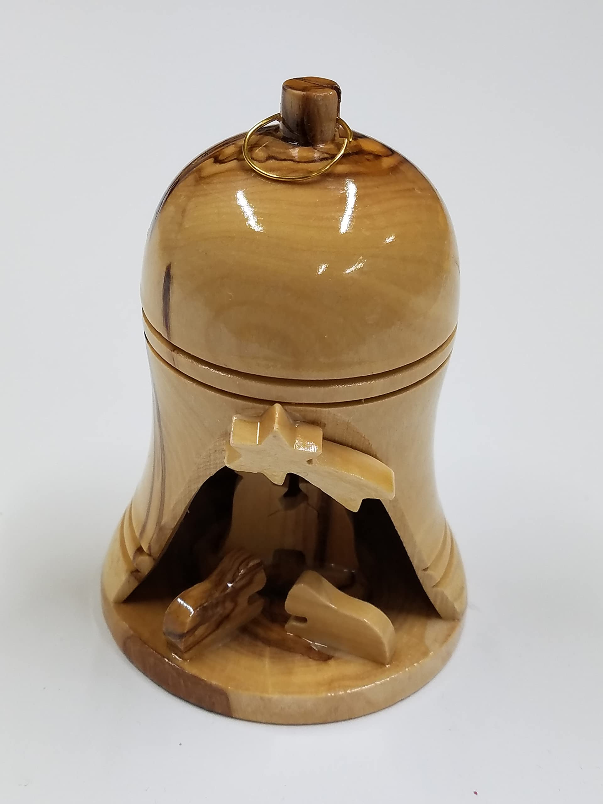 Olive Wood Christmas Bell Ornament with Nativity Scene - Large - Made in Bethlehem