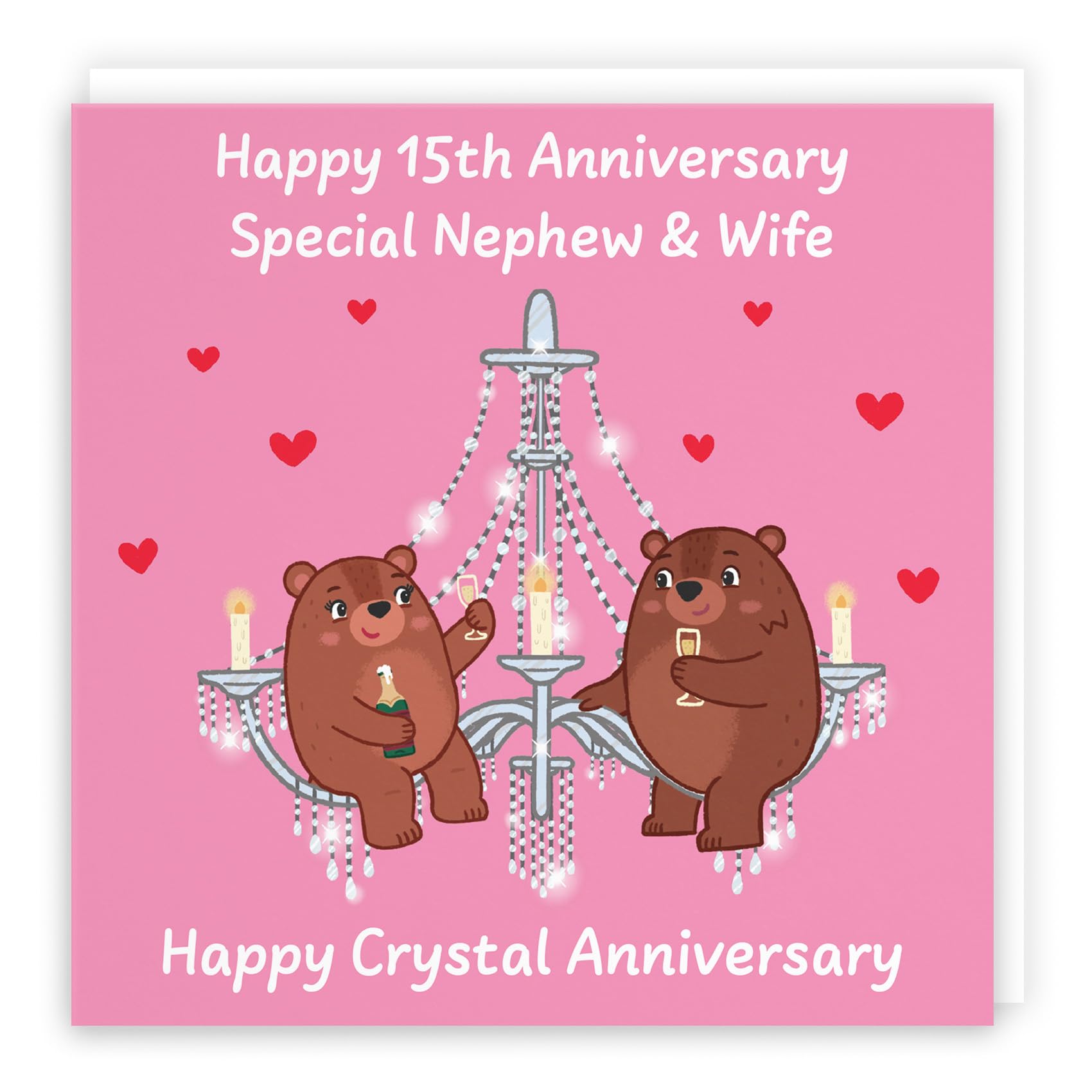 Hunts England - Nephew And Wife 15th Anniversary Card - Crystal Anniversary - 15 Years - Cute Fun Bears Card - Love Story Collection
