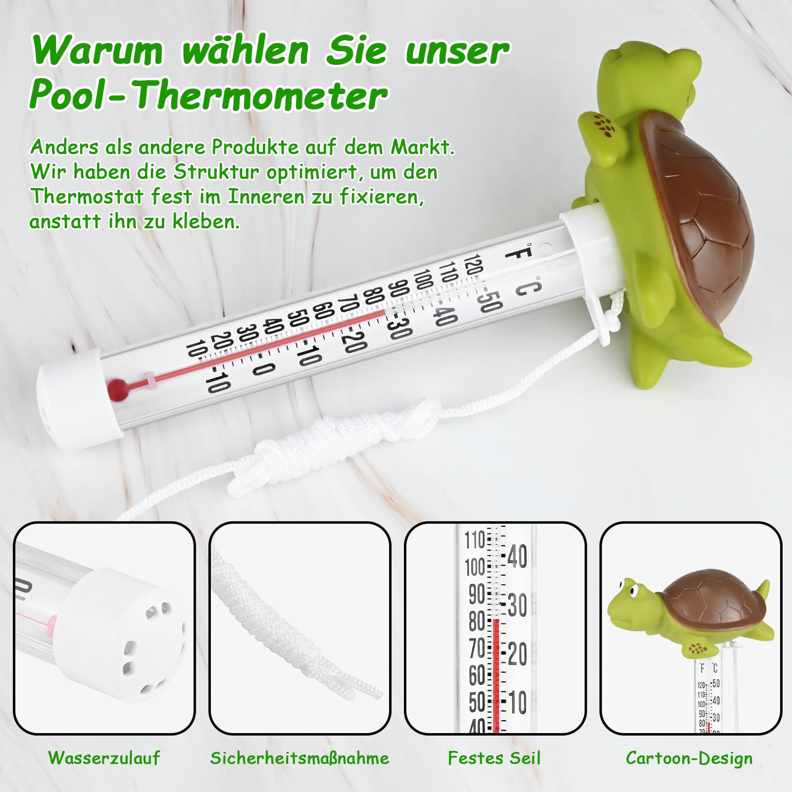 Schwimmendes Wasserthermometer, Schwimmbad Thermometer, Cartoon-Wassertemperatur Thermometer, Bruchsicheres Schwimmbadthermometer mit Seil, Geeignet für Whirlpools im Innen- und Außenbereich, Pools 5