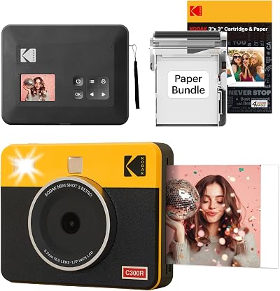 KODAK Mini Shot 3 Retro 3x3 Instant Camera Printer 38 Sheets Yellow