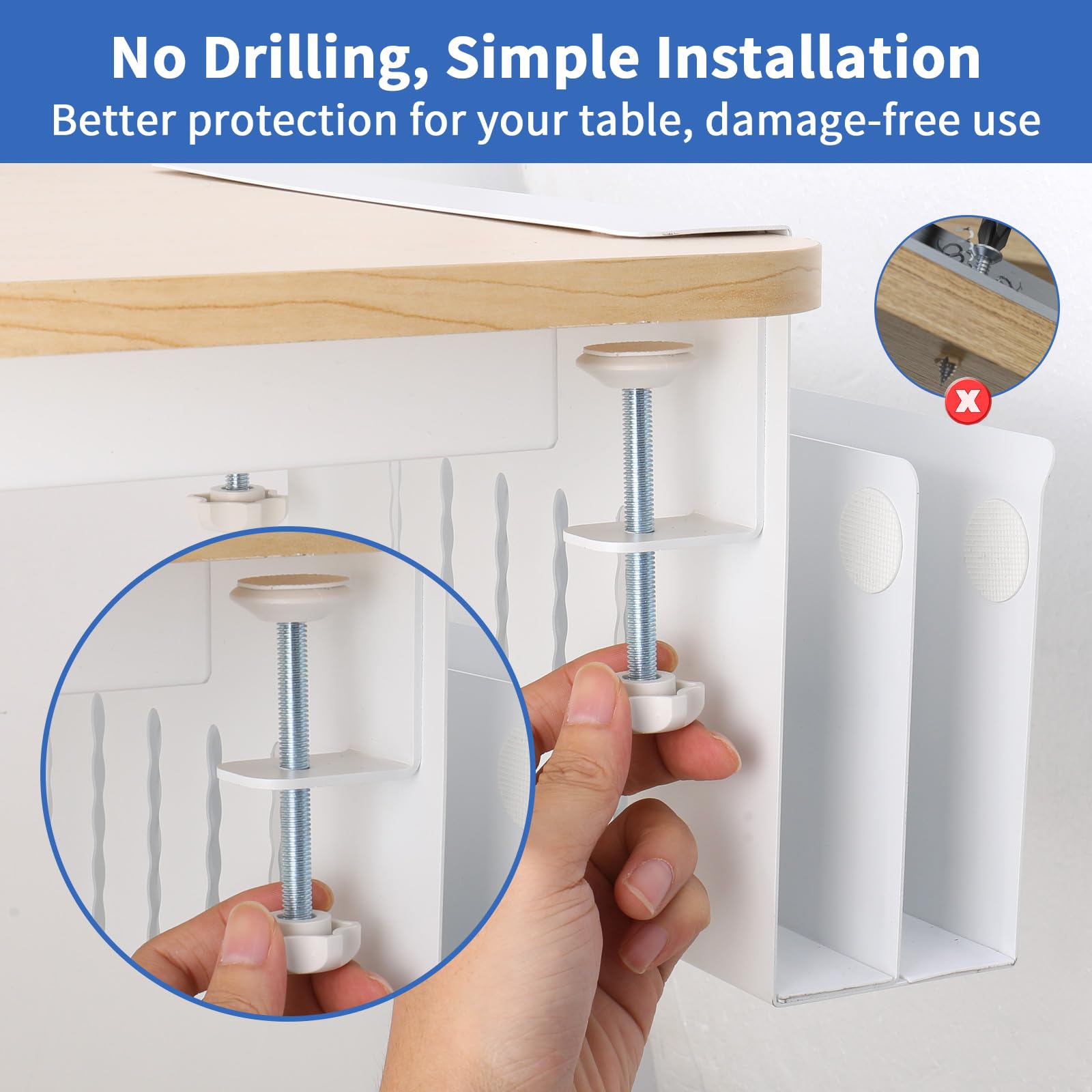 LUKETURE Desk Side Storage, 2 Tier Steel Hanging Organizer, No Drill Side Desk Organizer, Laptop Holder, with Pen Holder, Hanging Table Storage for Office Home, Fits Flat Edge Tables 0.3\