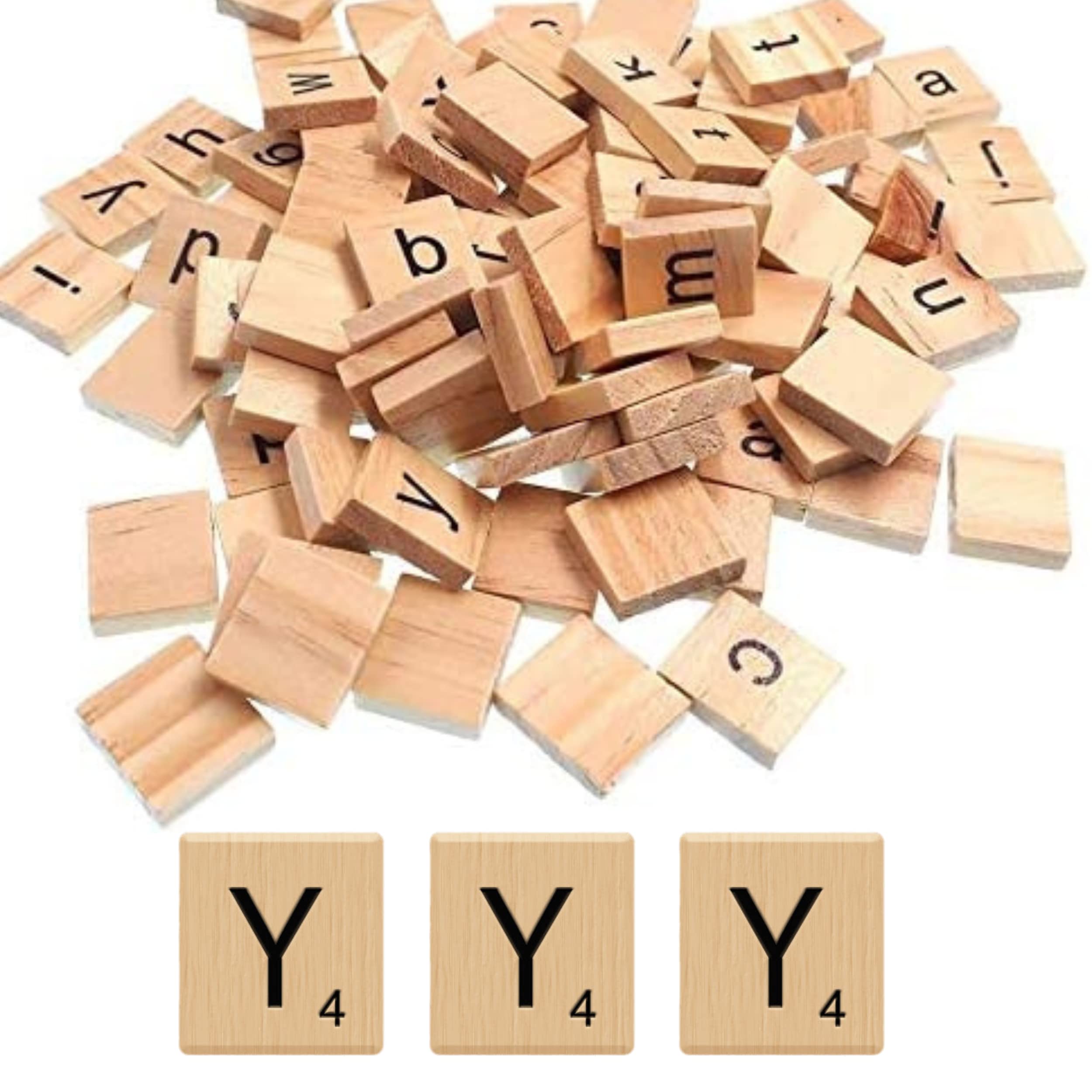Glamified Pack of 100 - Y Scrabble Tiles - Same Letters Bags -WOODEN SCRABBLE TILES BLACK LETTERS NUMBERS FOR CRAFTS WOOD ALPHABETS (Letter Y, Pack of 100 Tiles)