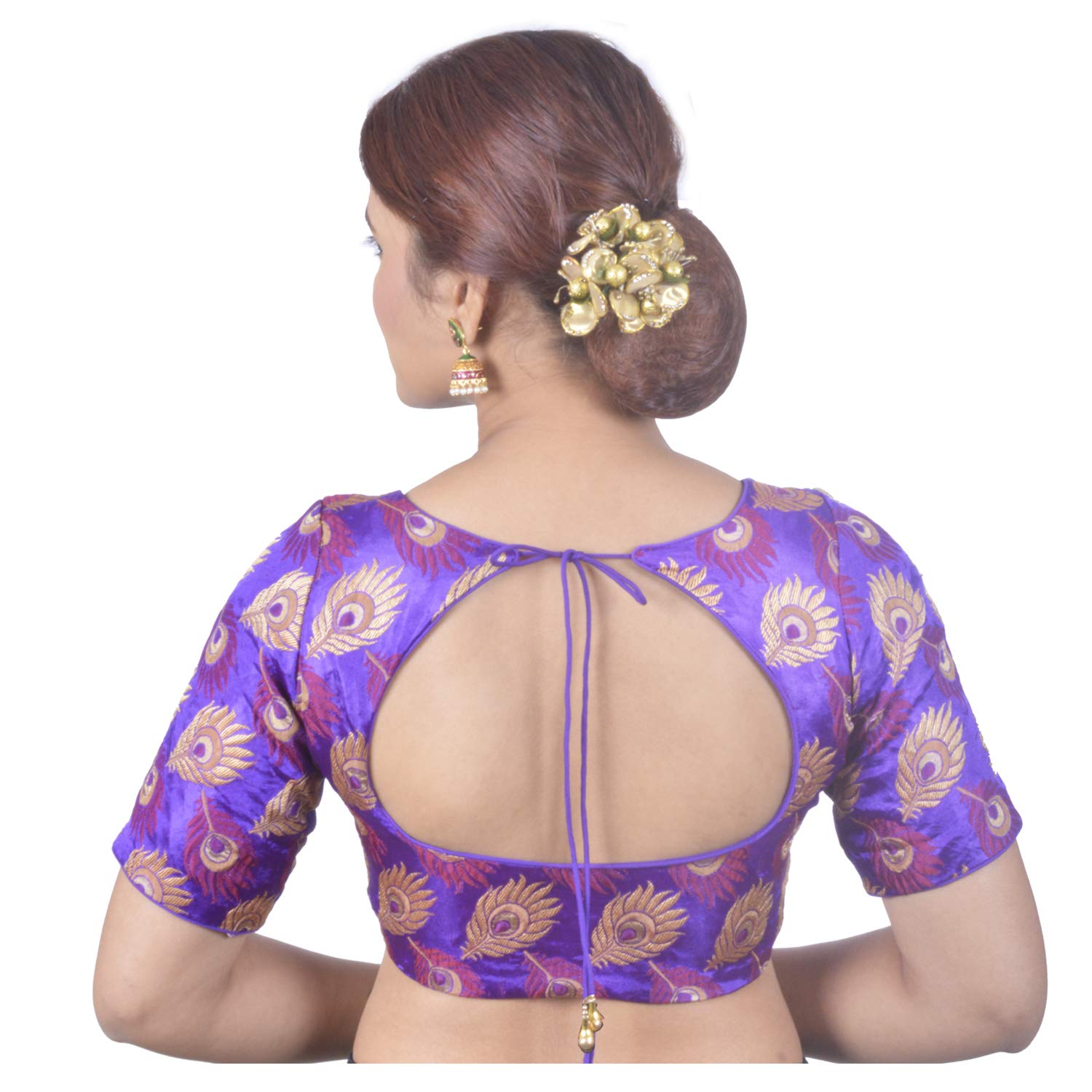 areum womens crepe silk round neck designer princess cut padded readymade saree blouse