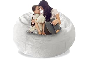 AHWEKR Bean Bag Chair Cover, Durable Comfortable Chair PV Fur Bean Bag Sofas Faux Fur Sofa Living Room Sofa Bed Large Bean Bag Chairs Cover (No Filler,Cover only) 5ft White