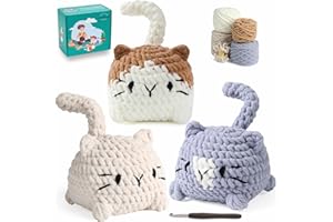 Eelexa Crochet Kit for Beginners, Crochet Animal Kits for Adults and Kids, Step-by-Step Video Tutorials and Easy Peasy Yarn, 3 Cats