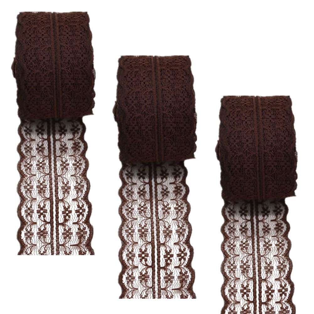 3 Rolls 10 Meters Floral Lace Ribbon Lace Trim Webbing Fabric for DIY Jewelry Making Craft Wedding Accessories Gift Wrapping(Coffee)