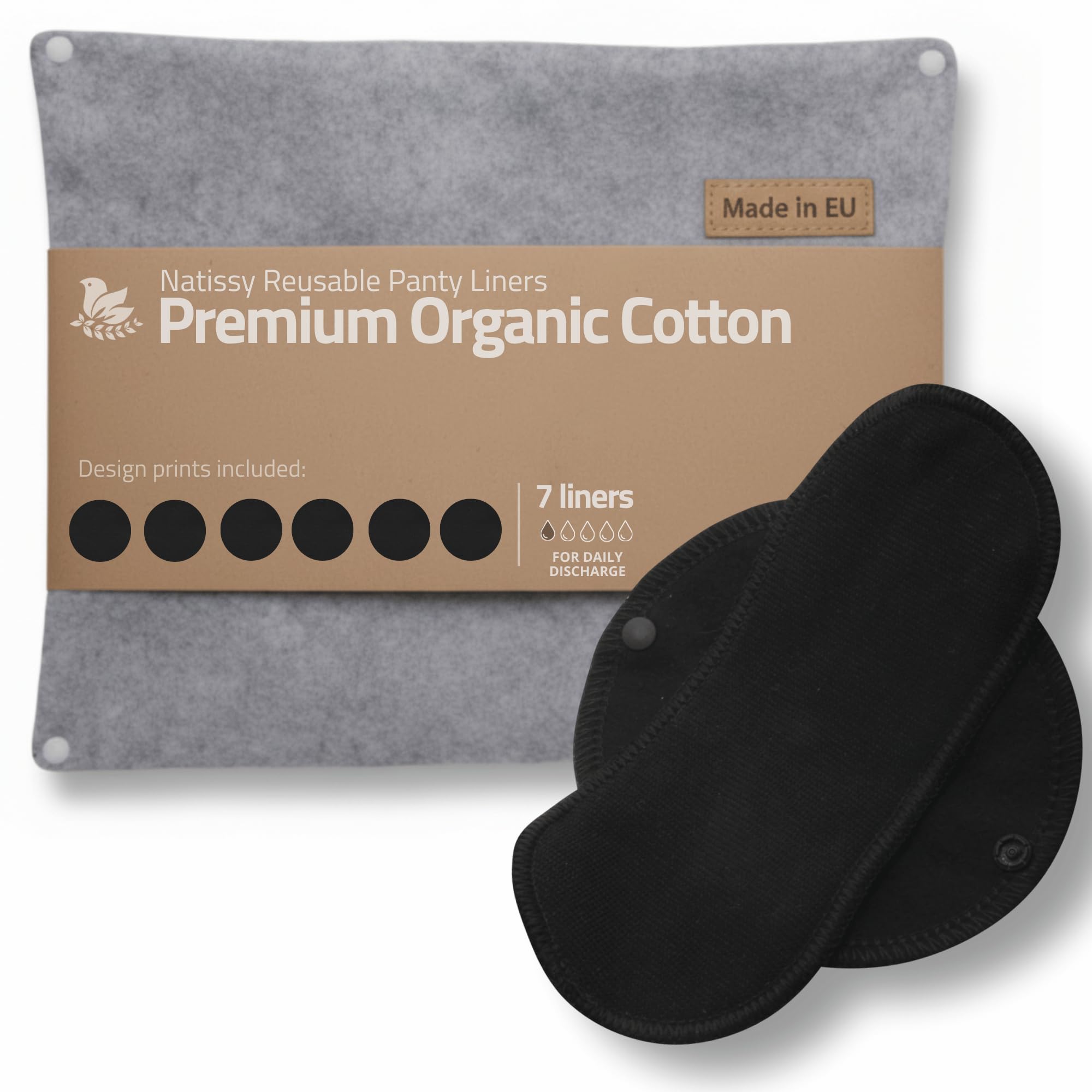 Made in EU - Ultra-Soft Reusable Panty Liners (Small, 7-Pack) – High-Temp Washable Cloth Panty Liners for Women & Teens – Breathable Organic Cotton Keeps You Fresh & Dry for Vaginal Daily Discharge