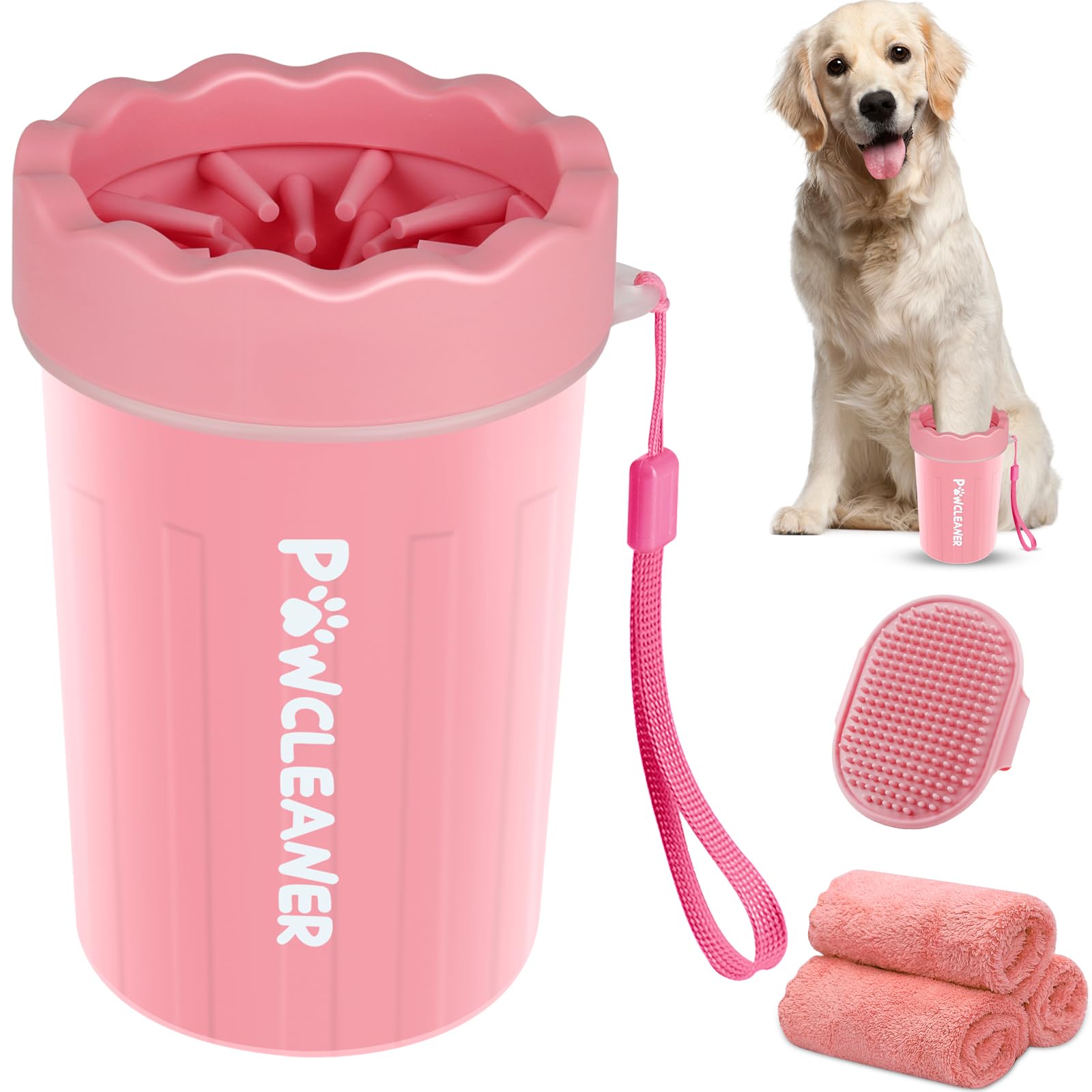 Photo 1 of Dog Paw Cleaner, Dog Paw Washer, Paw Muddy Paw Cleaner, Pet Foot Cleaner for Small Medium Large Breed Dogs/Cats (with 3 absorbent towel) (Light Pink, Medium)