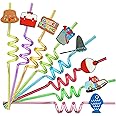 MEAXUR 24PCS Fishing Party Favors,Summer Fishing Themed Birthday Party Supplies，Kids Daily Drinking Straws,Birthday Parties,Class Reunions,With 2 Cleaning Brushes.(8color)