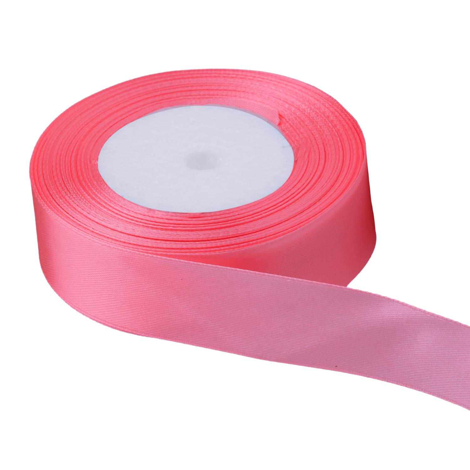 Trimming Shop Rose Pink Ribbon Roll - 25mm x 25 Metres - Double Sided Satin Brightly Coloured - 100% Polyester - for Gift Wrapping, Decorating, Arts and Craft - Machine Washable