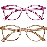 AQWANO Fashion Round Reading Glasses for Women, Quality Computer Blue Light Readers Anti Glare Stylish Design Frames, 2 Pack 1.0